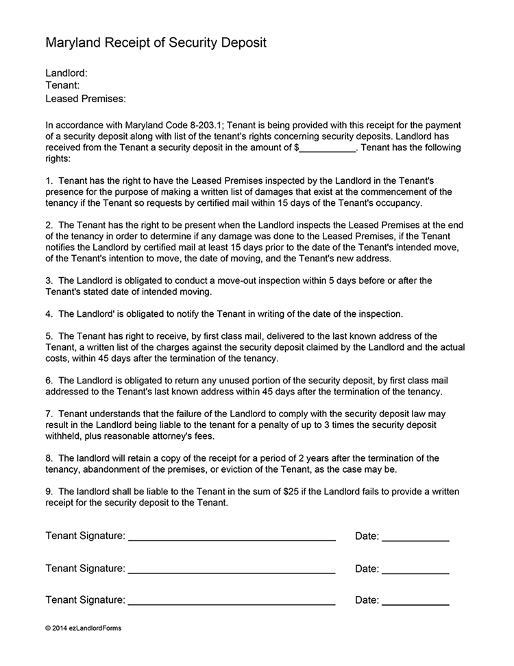 Security Deposit Receipt Form